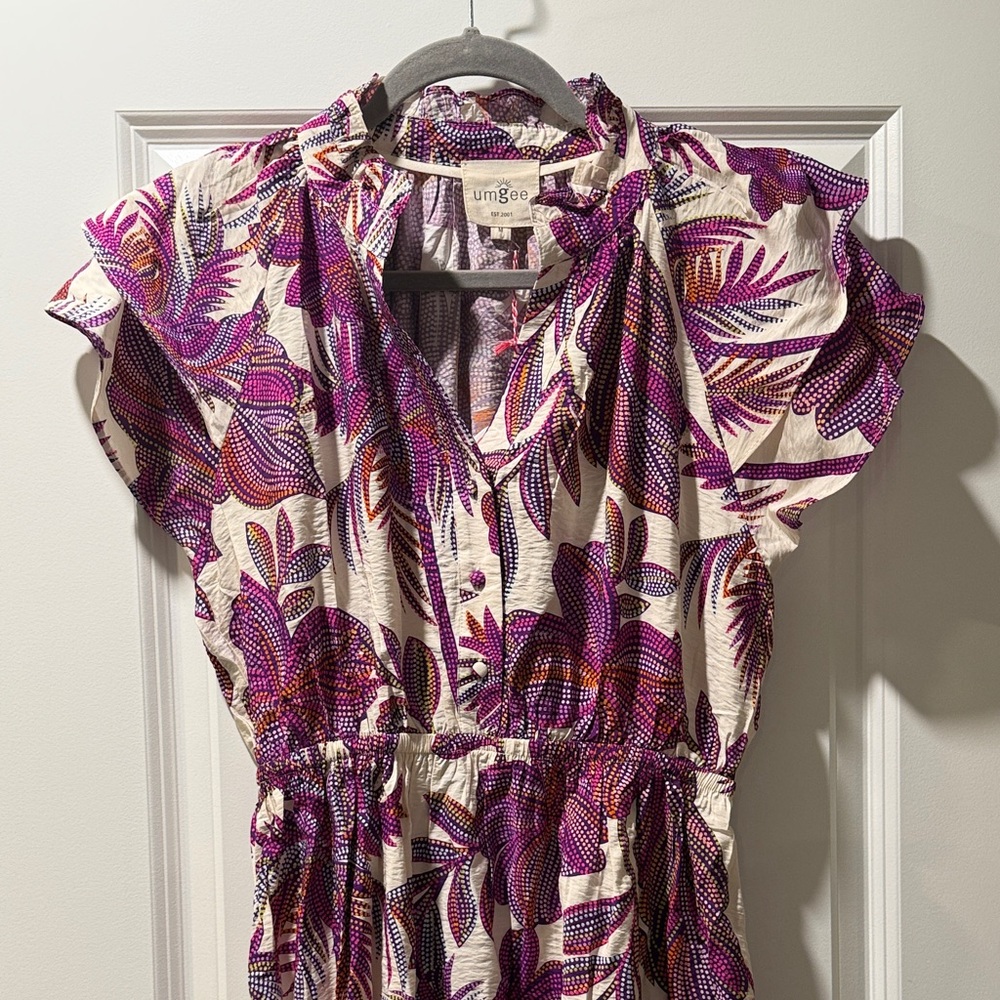Umgee Purple and White Leaf Print Dress
